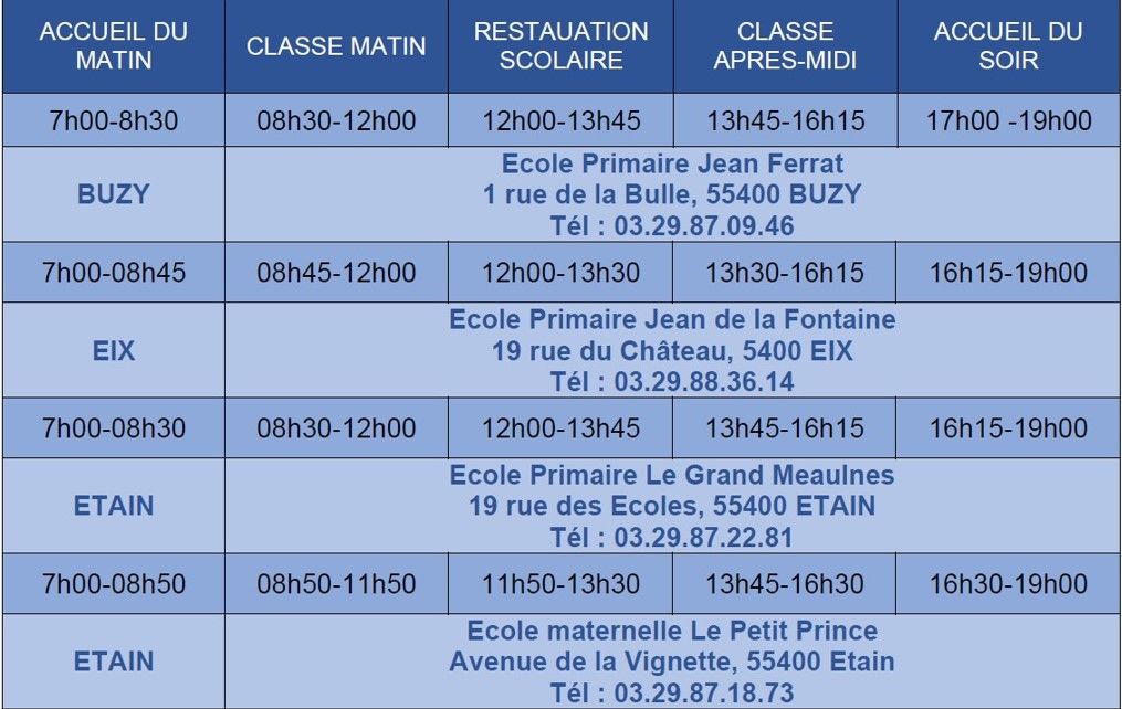 horaire périscolaire 2023